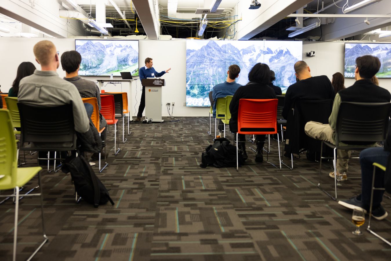 Andreas Linsbauer speaking at the 10-year celebration of the University of Calgary’s Master of Landscape Architecture (MLA) in Calgary, Canada. Image: MLA, UCalgary